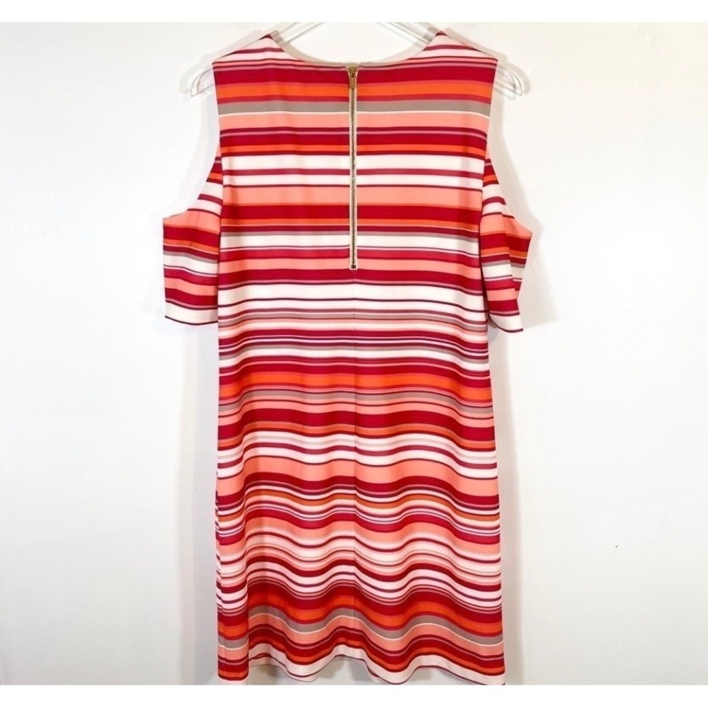 Calvin Klein Cold Shoulder‎ Striped Shift Dress Pink Orange Red Size 14